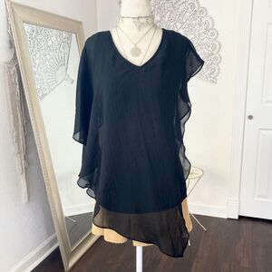 Witchy Whimsygoth Caché Asymmetric Black Mesh Bat Sleeve Shawl Top S